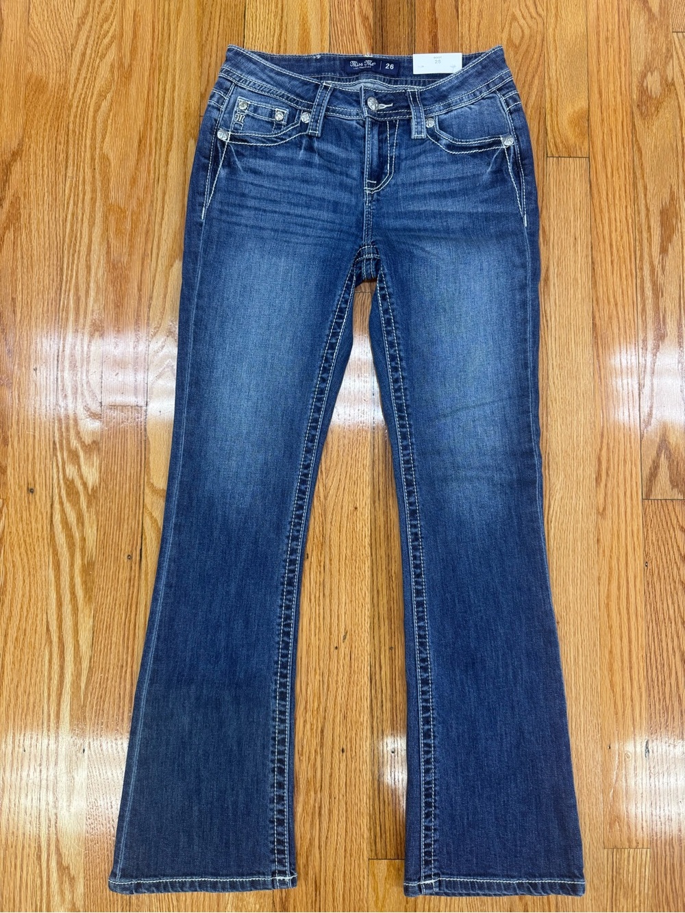 Miss Me Mid Rise Women's Vera Fleur Dark Blue Bootcut Jeans Cowgirl Western
